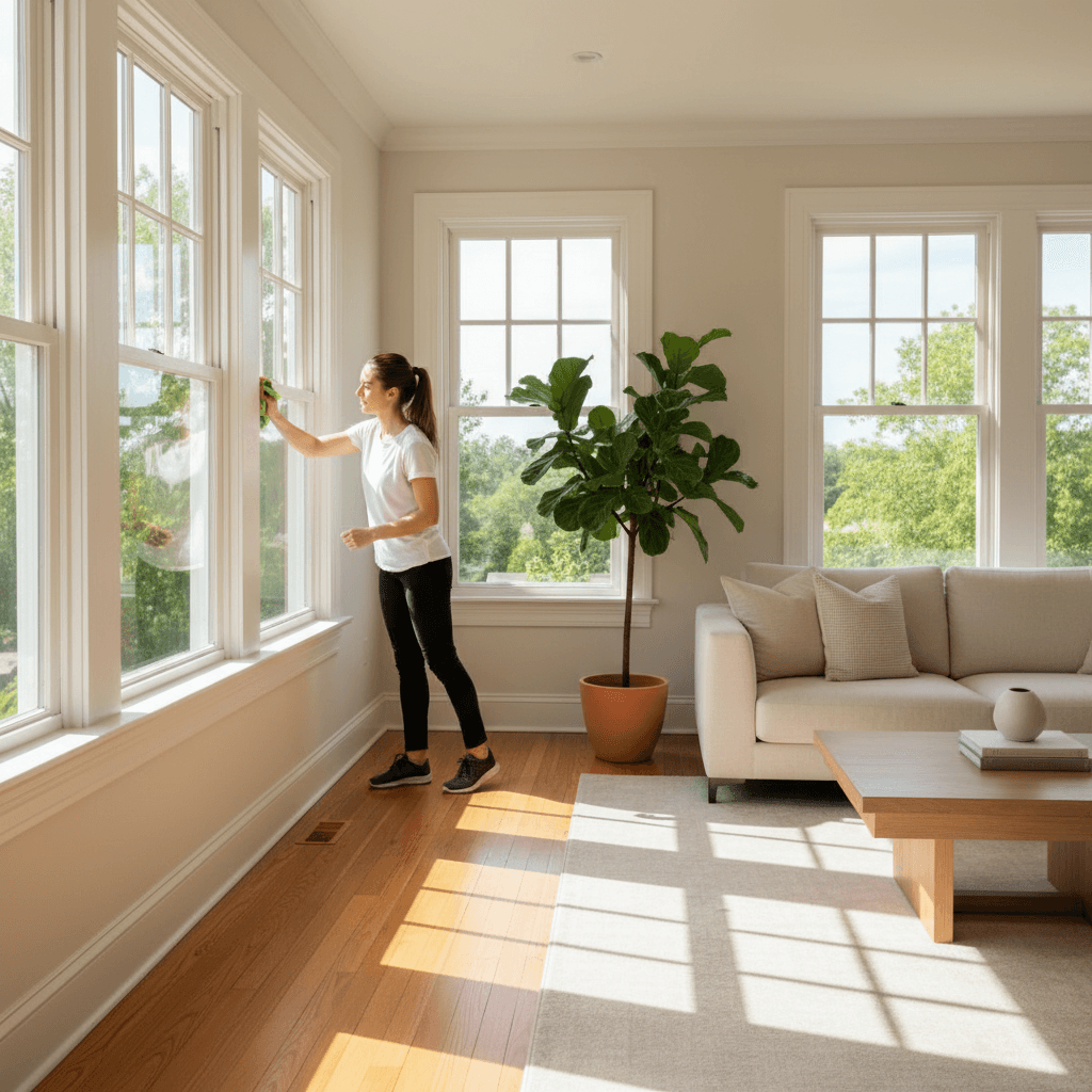 Cleaner preparing a home for real estate showing