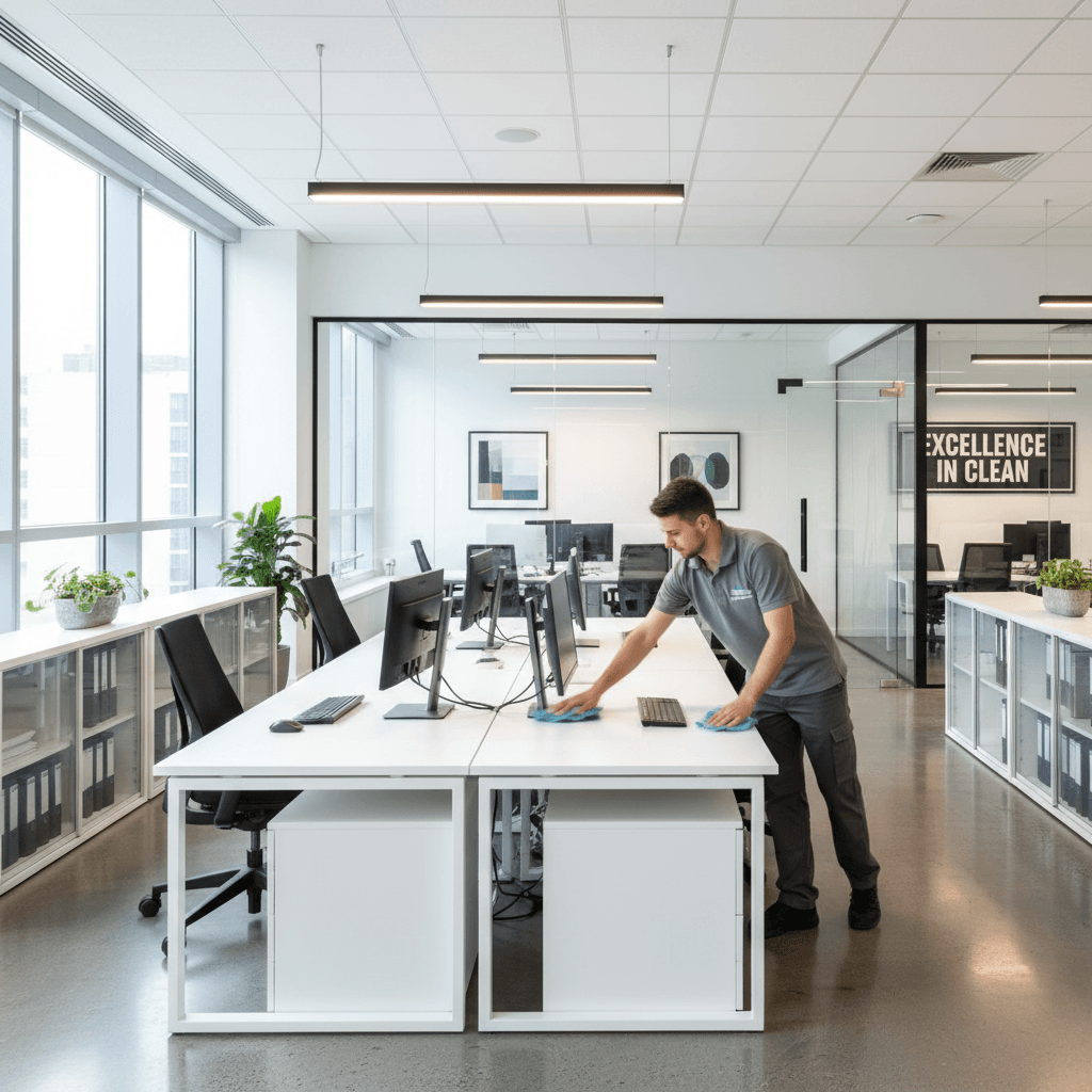 Commercial office space receiving professional cleaning service