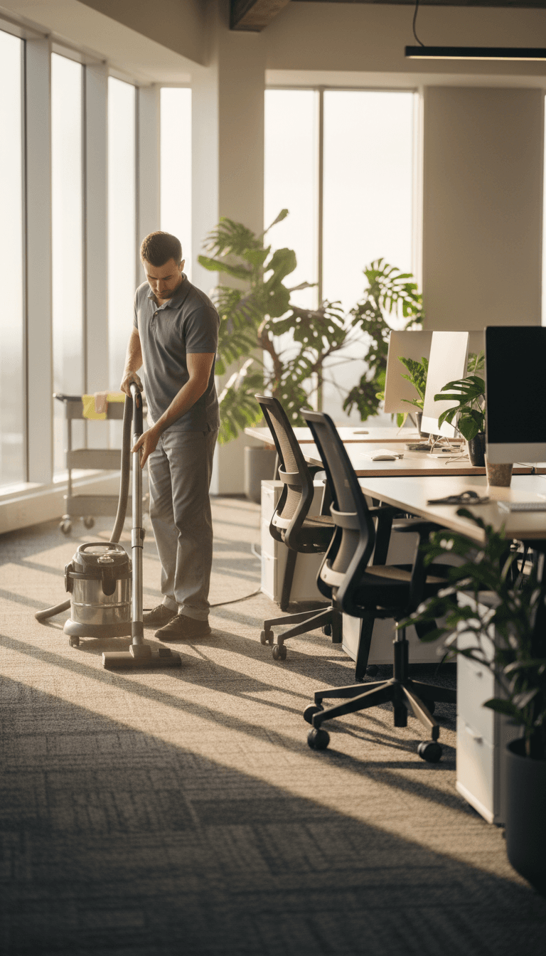 Commercial office cleaning in progress
